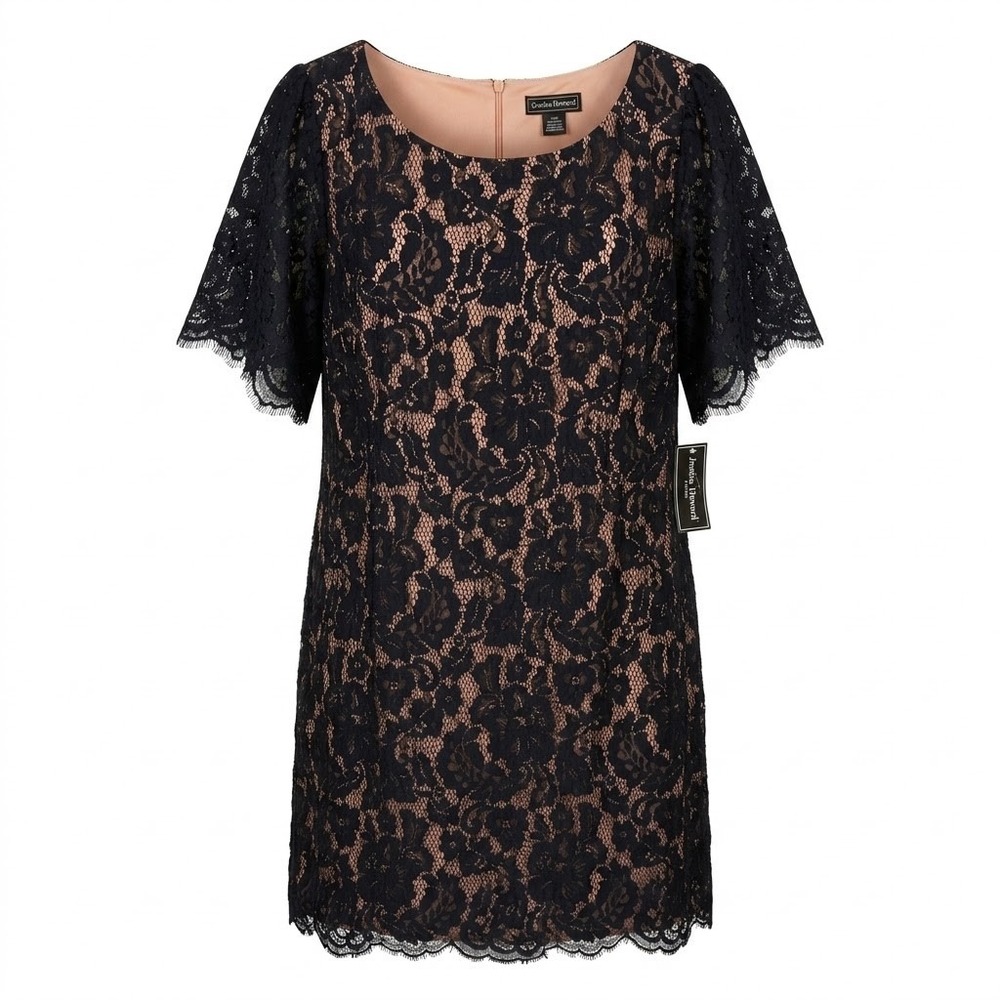NEW Jessica Howard Woman 24W Navy Blue Floral Lace Flutter‎ Sleeve Sheath Dress